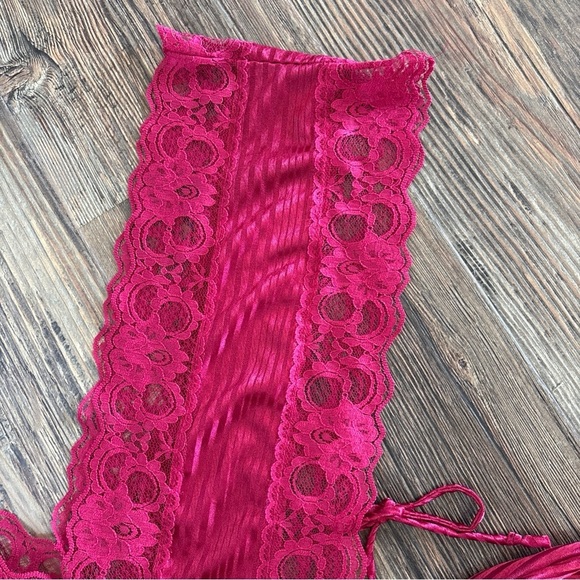 Vtg Nite Images II Lingerie Bodysuit Teddy 1X Side Ties Lace Burgundy Stripes - Picture 4 of 10